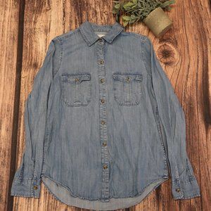 Aeropostale Womens Classic Fit Blue Jean Button Up Long Sleeve Denim Shirt Small